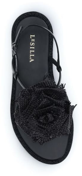 LE SILLA Black Calf Leather Bos Taurus Flat Sandals Zwart