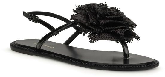 LE SILLA Black Calf Leather Bos Taurus Flat Sandals Zwart