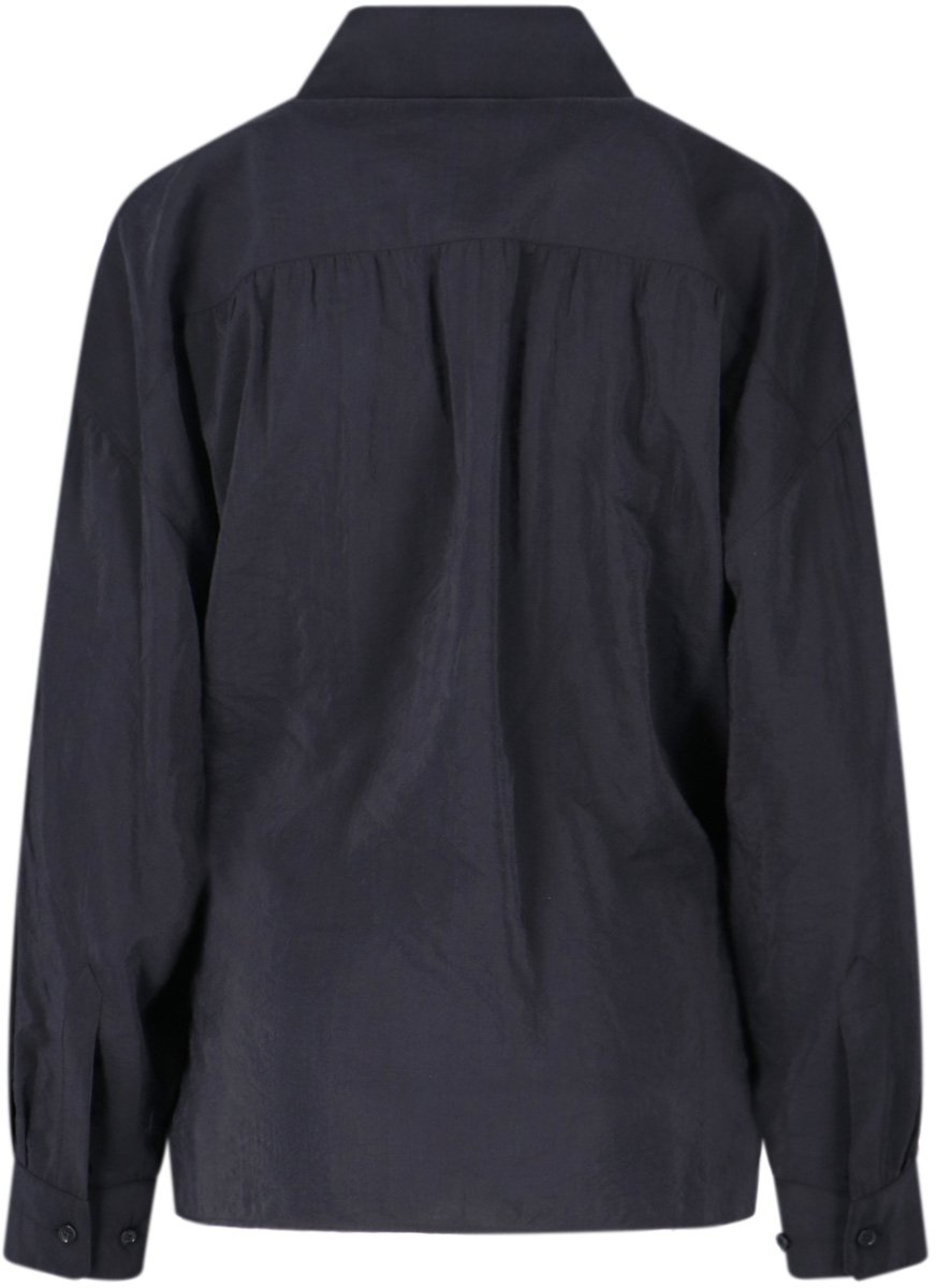 Lemaire Black Draped Cotton Silk Draped Shirt Zwart