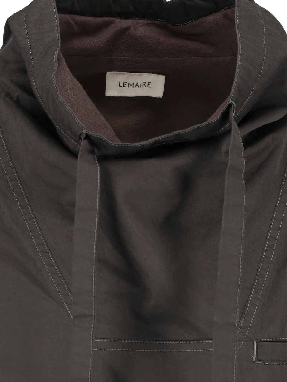 Lemaire Grey Funnel Neck Boxy Cropped Hooded Sweatshirt Grijs