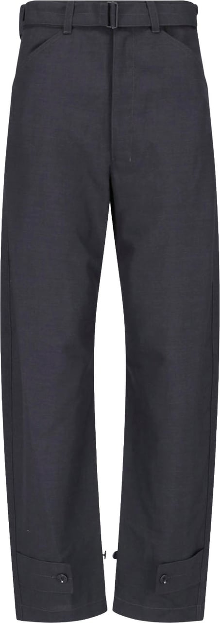 Lemaire Black Cropped Wide-Leg Adjustable Trousers Zwart