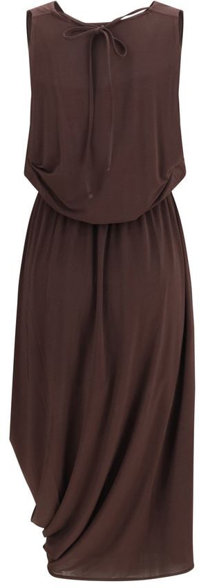 Lemaire Double-Layer Draped Midi Dress with Unique Asymmetrical Hem Zwart