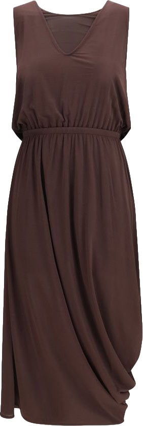 Lemaire Double-Layer Draped Midi Dress with Unique Asymmetrical Hem Zwart