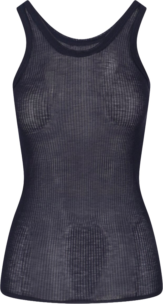 Lemaire Dark Blue Ribbed Silk Blend Top Blauw