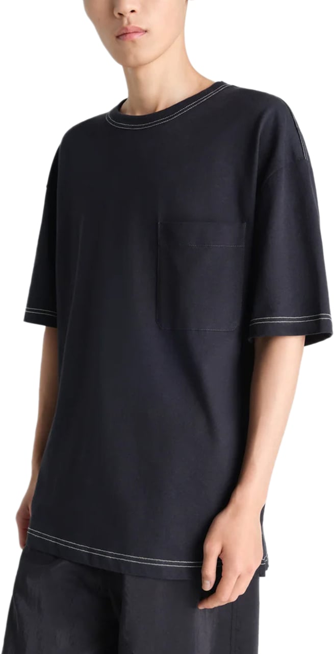 Lemaire Black Crew Neck Contrast Stitch T-Shirt Zwart