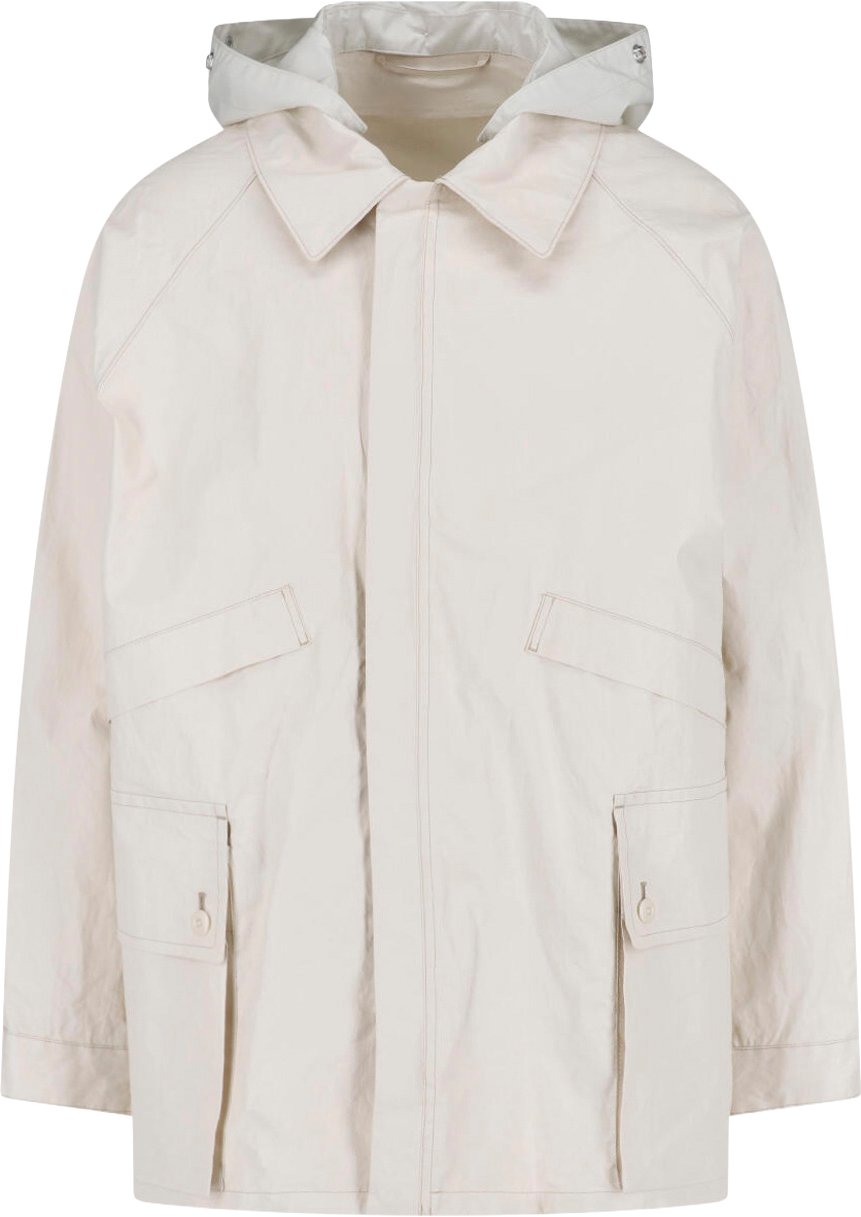 Lemaire White Technical Linen Hooded Waterproof Jacket Neutraal