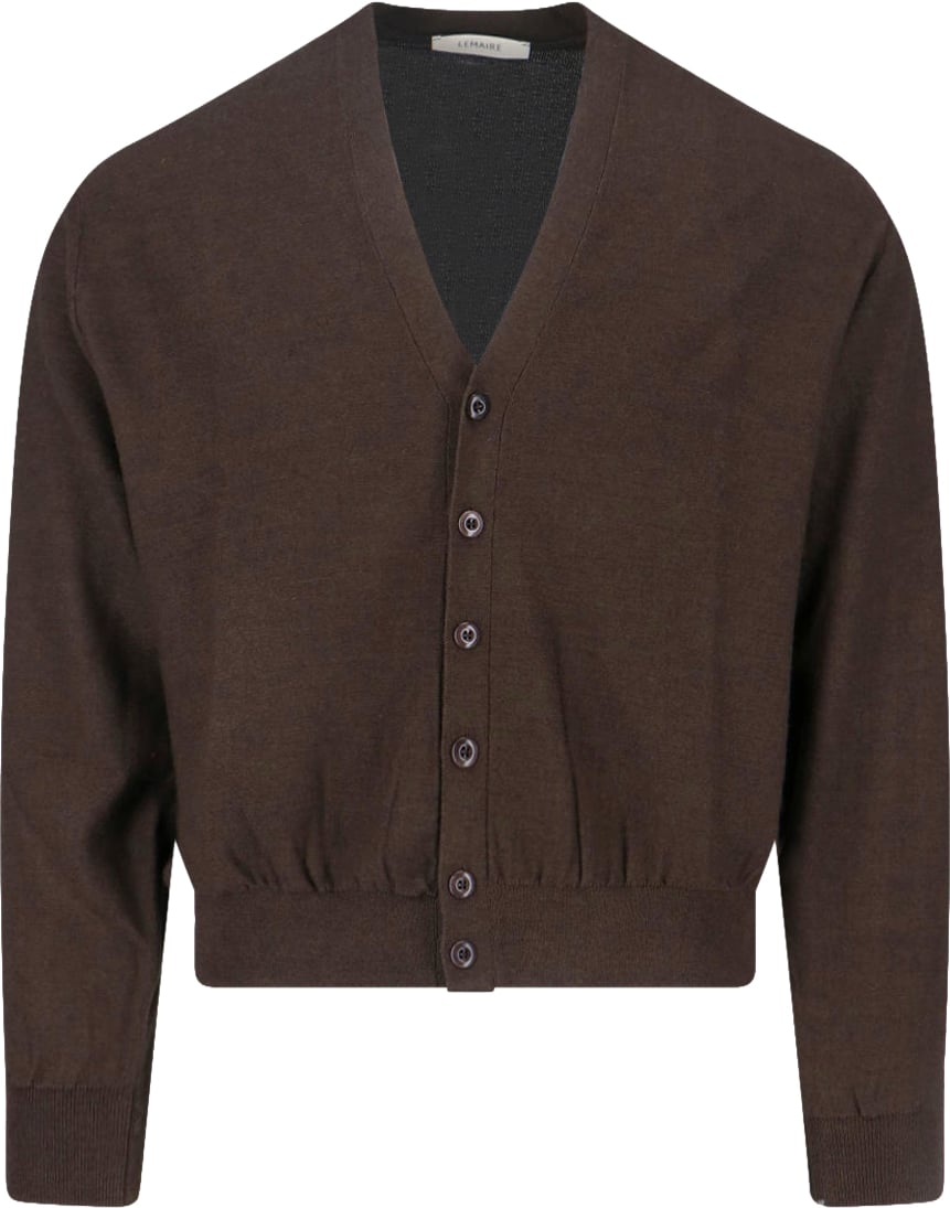 Lemaire Brown Twisted V-Neck Wool Blend Cardigan Bruin