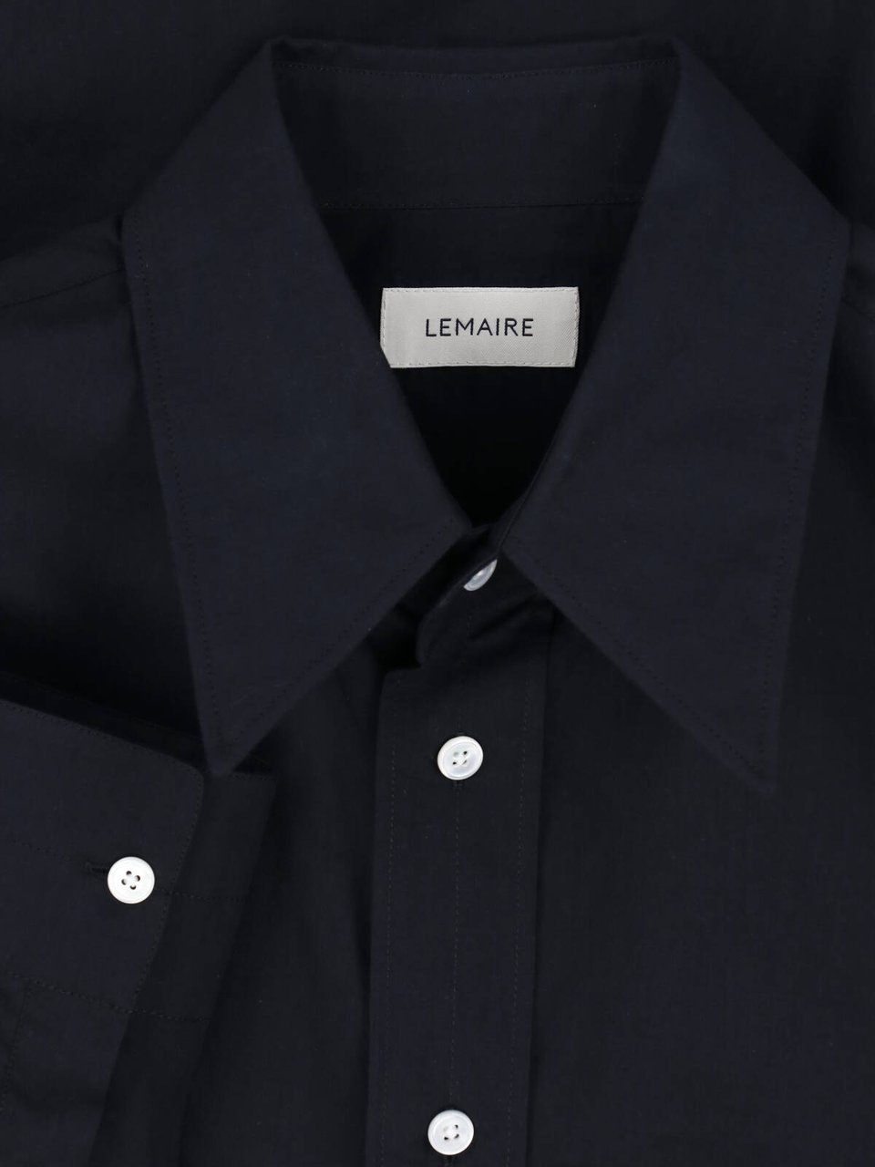 Lemaire Black Classic Collar Lightweight Cotton Shirt Zwart
