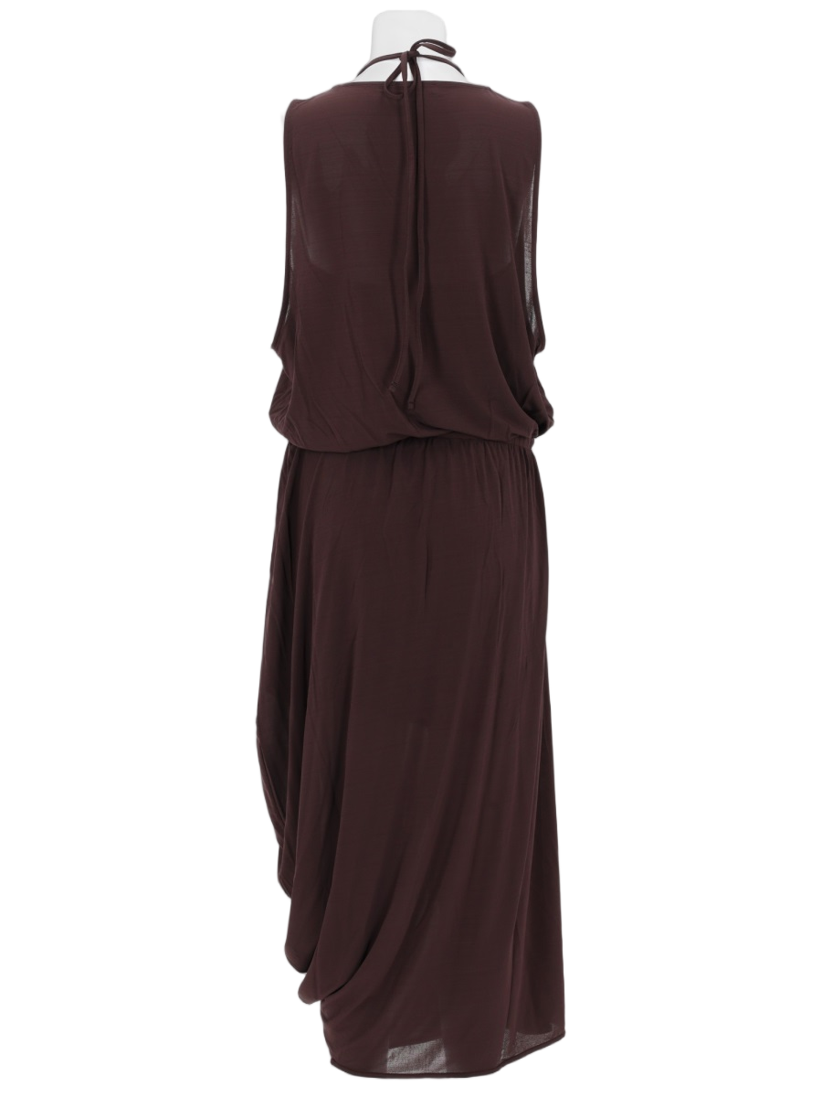 Lemaire Burgundy V-Neck Gathered Layered Midi Dress Zwart