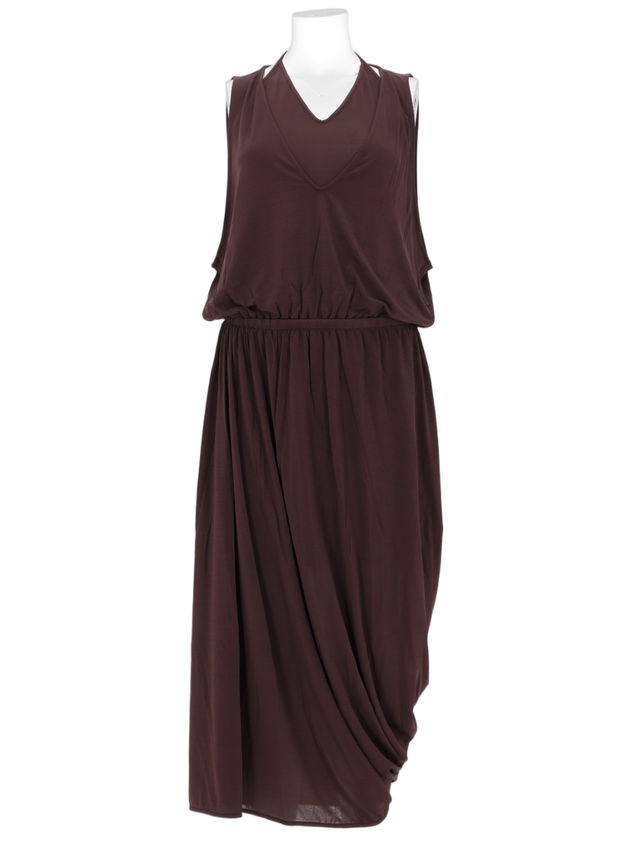 Lemaire Burgundy V-Neck Gathered Layered Midi Dress Zwart