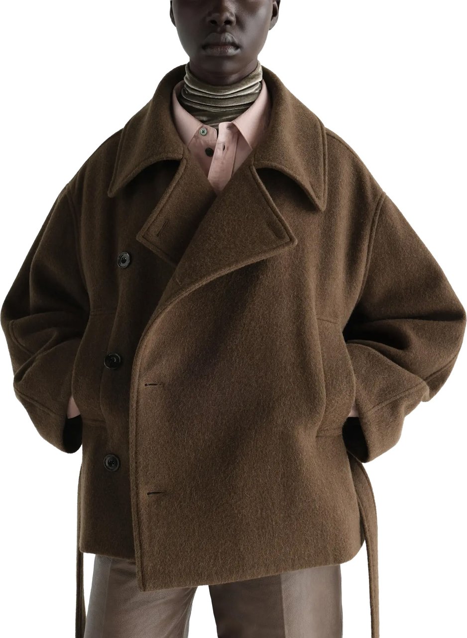 Lemaire Short Wrap Coat Mud Bruin
