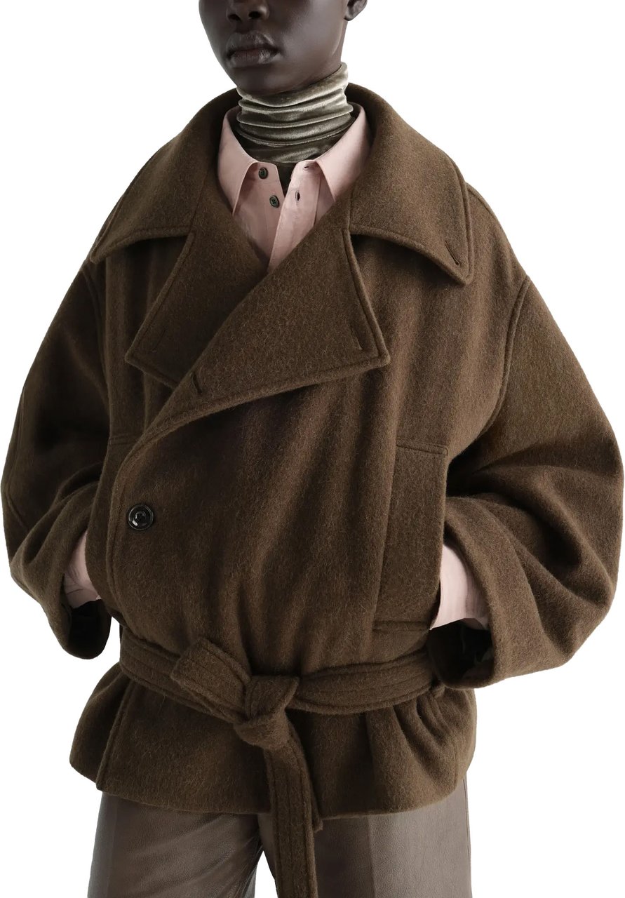 Lemaire Short Wrap Coat Mud Bruin