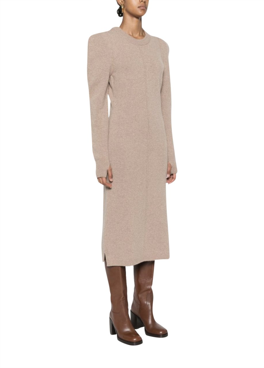 Lemaire Crew Neck Midi Dress Latte Coffee Divers