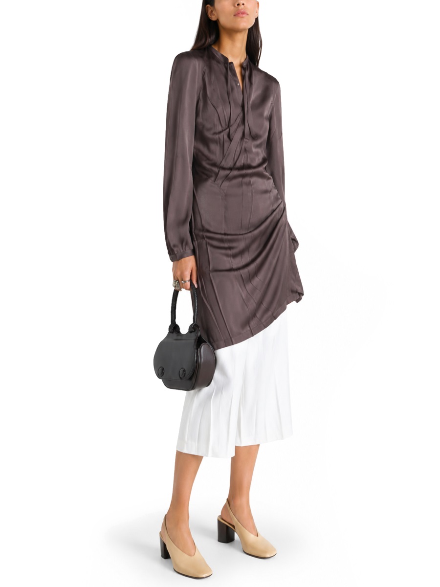 Lemaire Asymmetrical Pleated Viscose Mini Dress Zwart