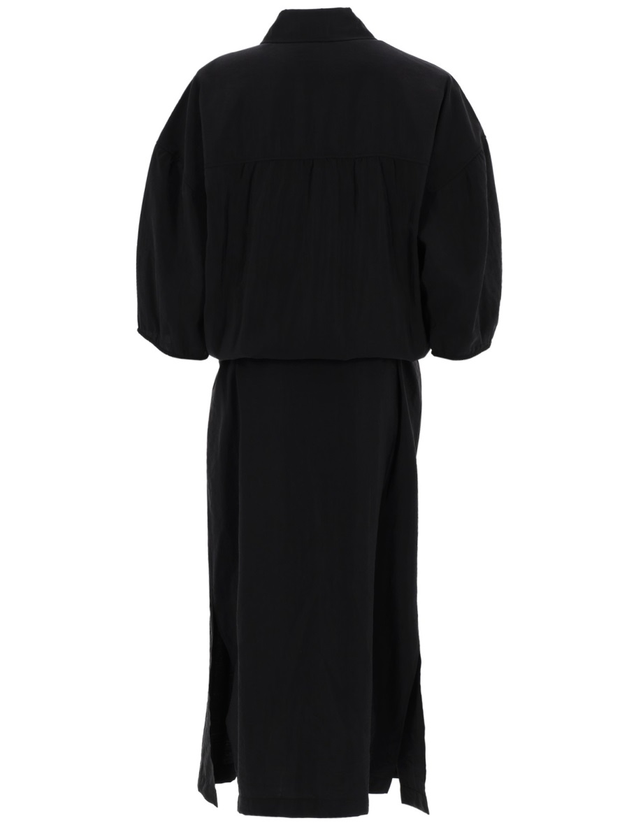 Lemaire Neutrals Belted Draped Neckline Silk Midi Dress Zwart