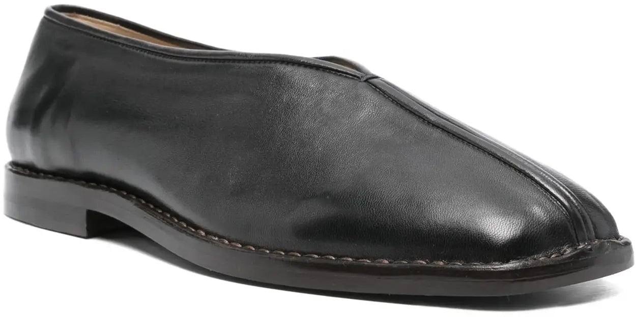 Lemaire Flat Piped Slippers Black/dark Chocolate Zwart