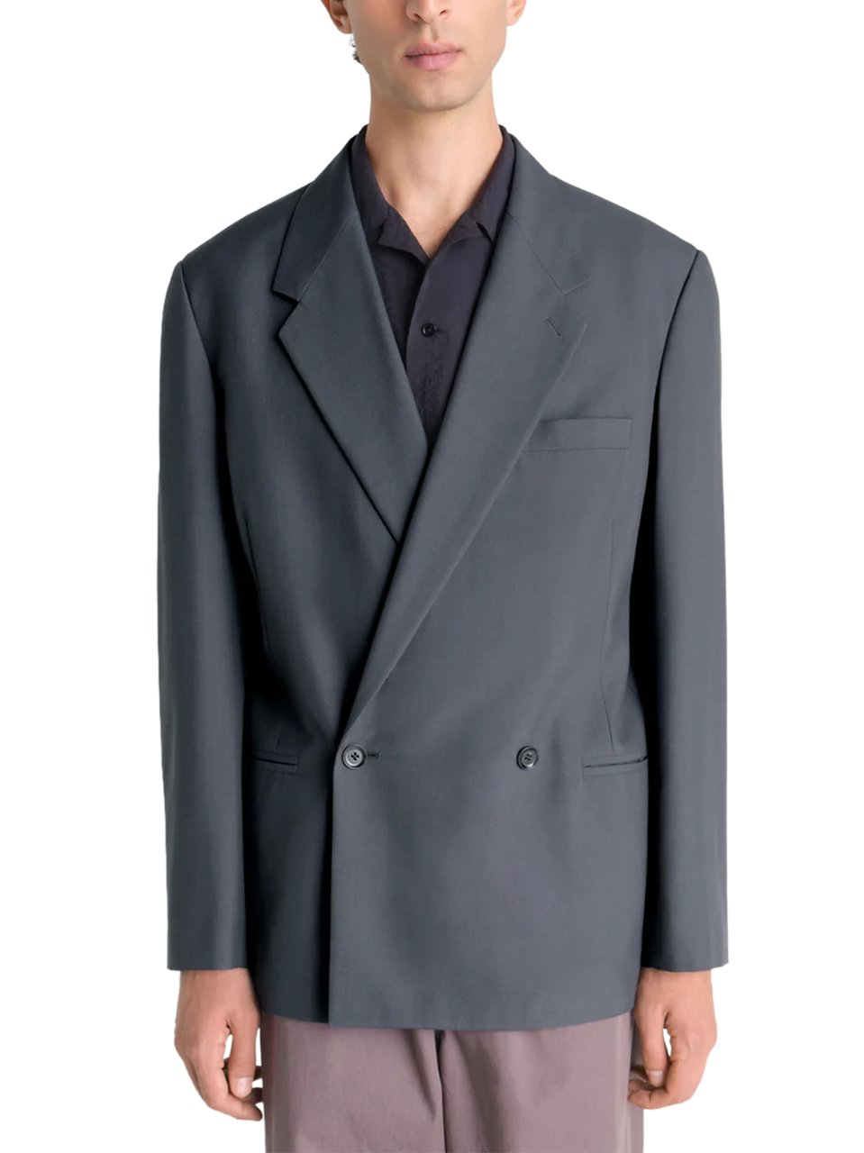 Lemaire Double-Breasted Tailored Jacket with Notched Lapel Grijs