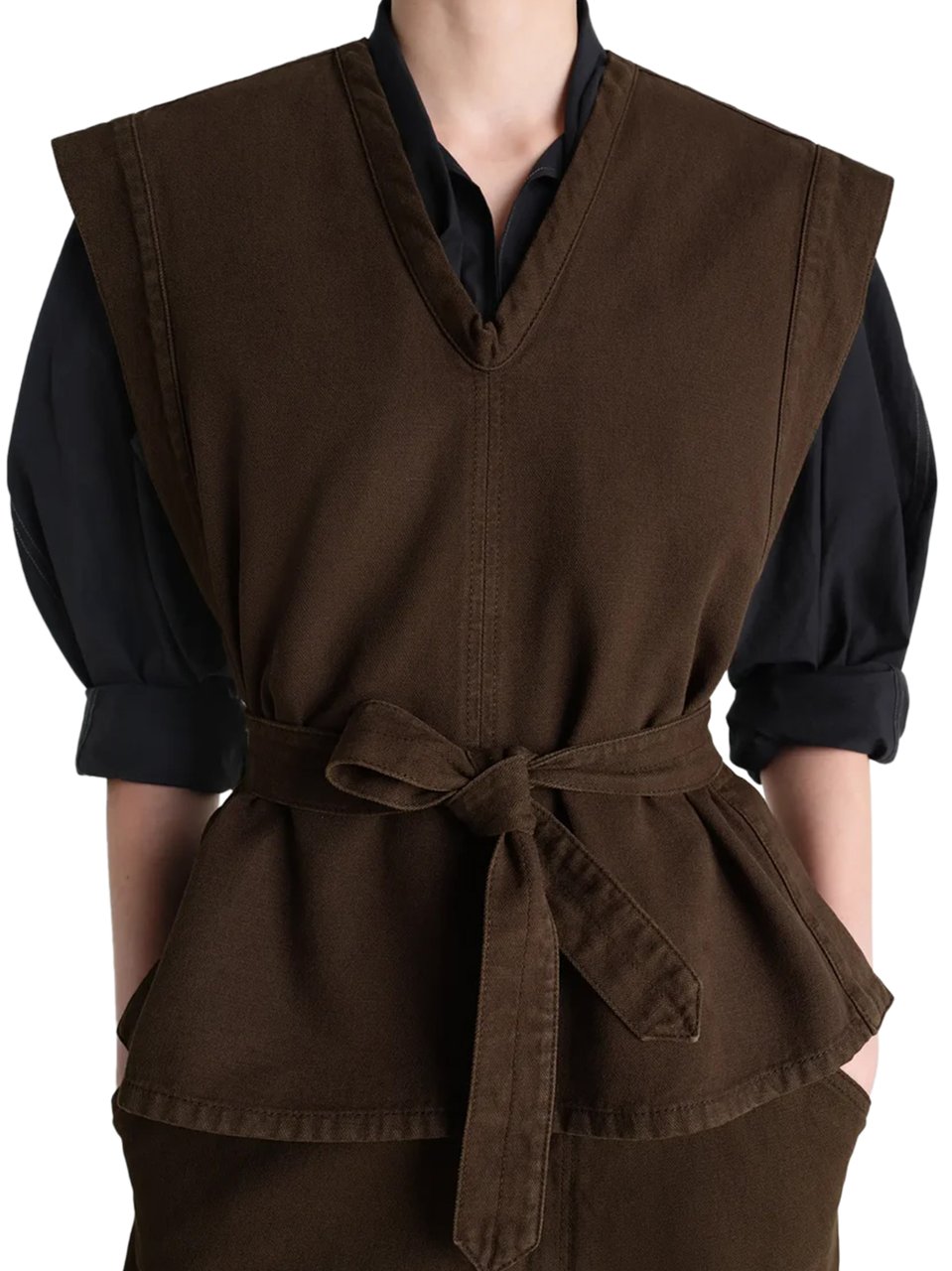 Lemaire Sleeveless Chasuble with Deep V-Neck and Structured Shoulders Zwart