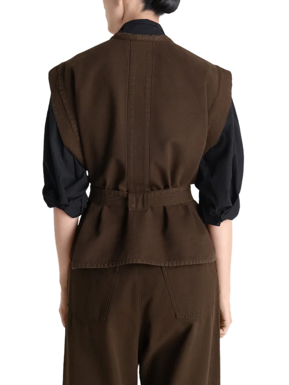 Lemaire Sleeveless Chasuble with Deep V-Neck and Structured Shoulders Zwart