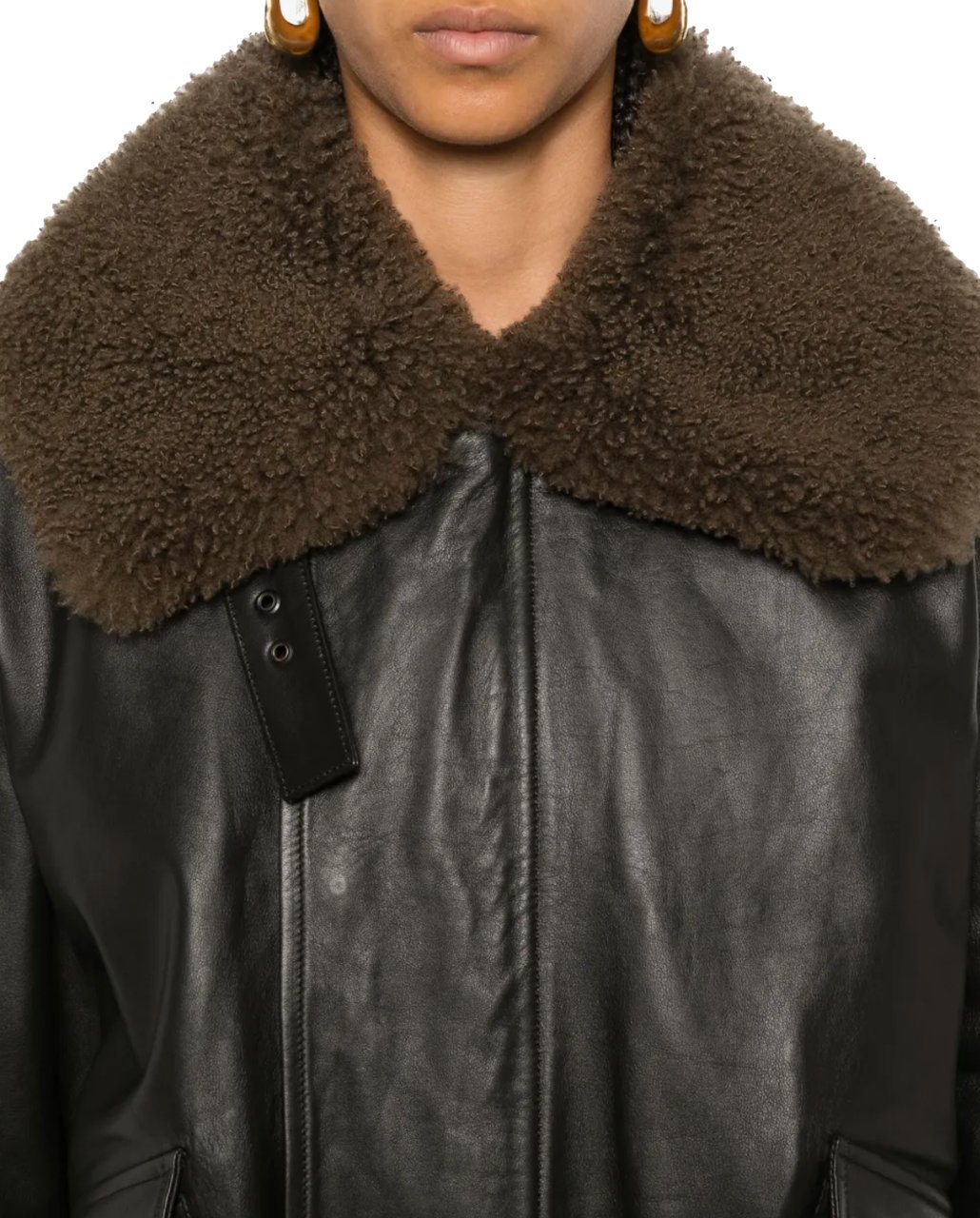 Lemaire Leather Blouson With Shearling Collar Dark Espresso Bruin