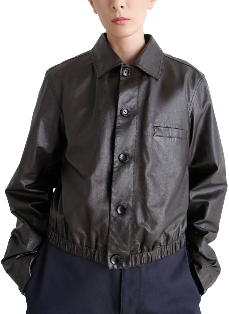 Lemaire Soft Leather Blouson Black Cherry Zwart