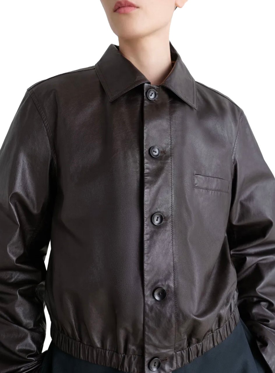 Lemaire Soft Leather Blouson Black Cherry Zwart