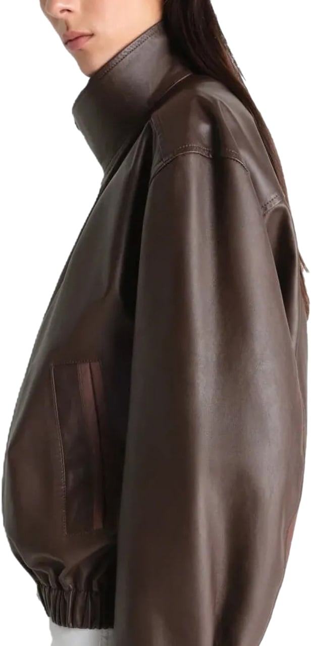 Lemaire Soft Leather Blouson Chocolate Bruin