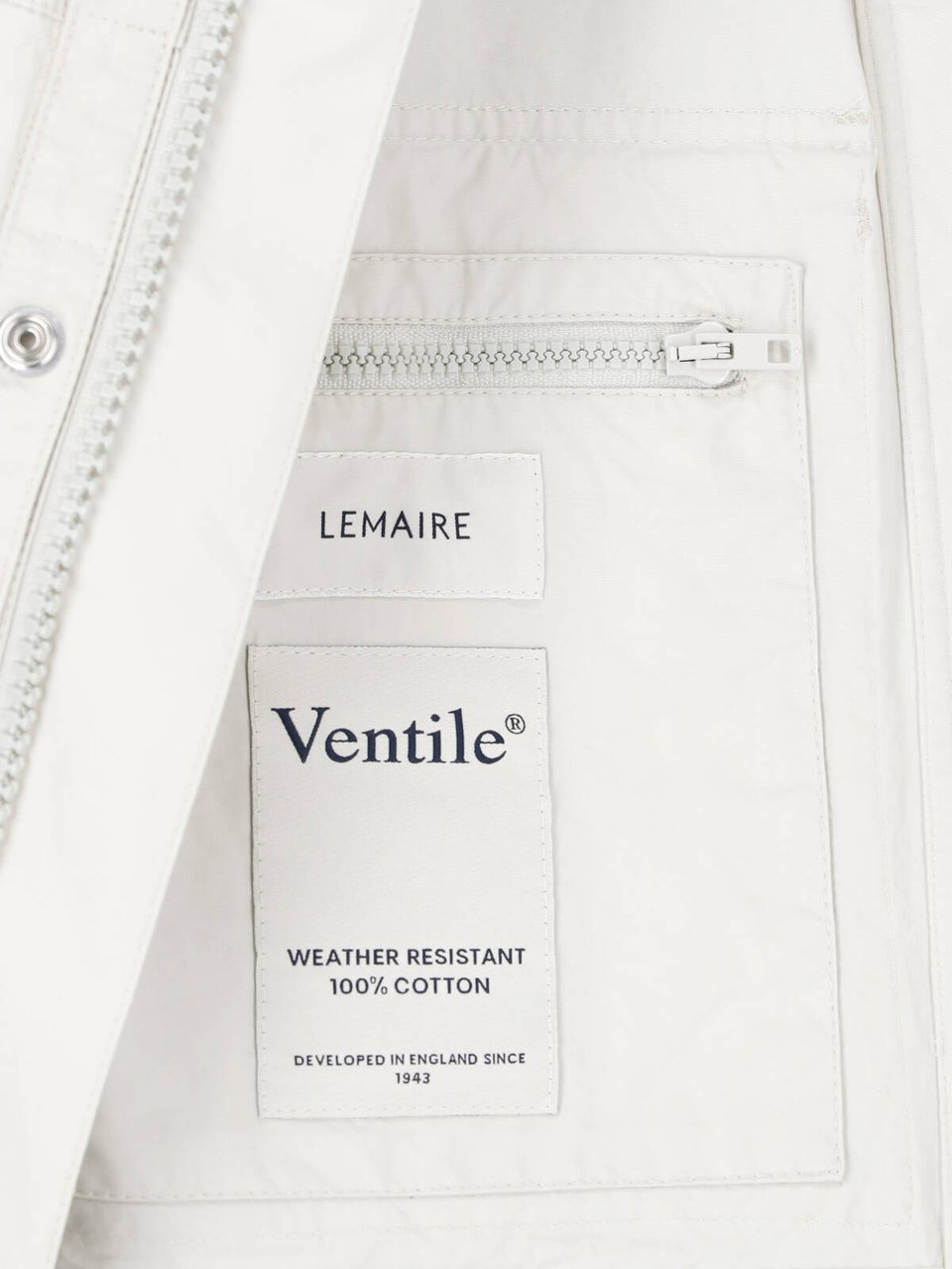 Lemaire Gray Short Ventile Cotton Parka Jacket Wit