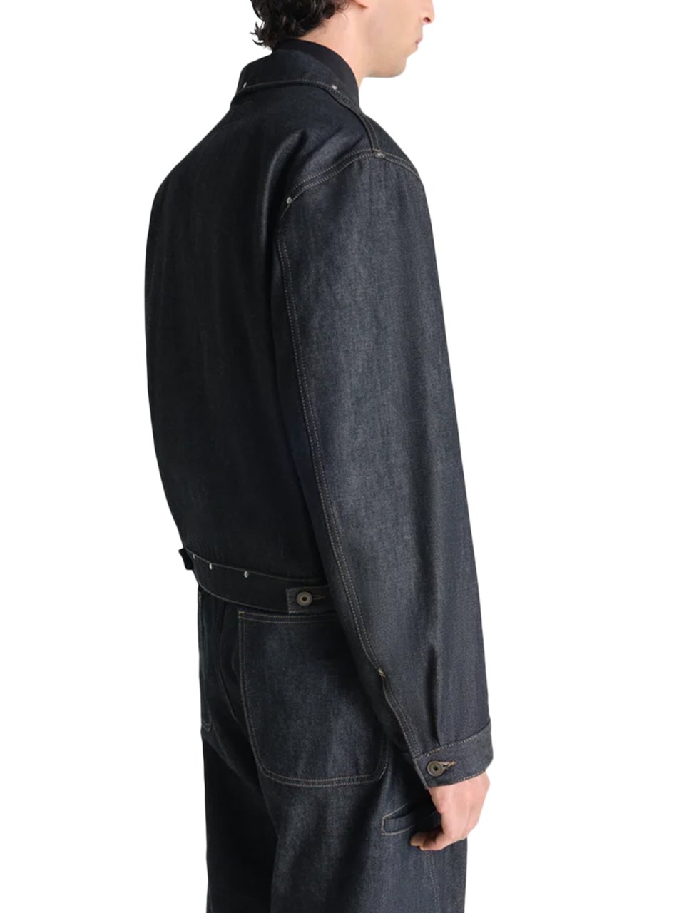 Lemaire Black Cropped Denim Trucker Jacket with Stud Details Zwart