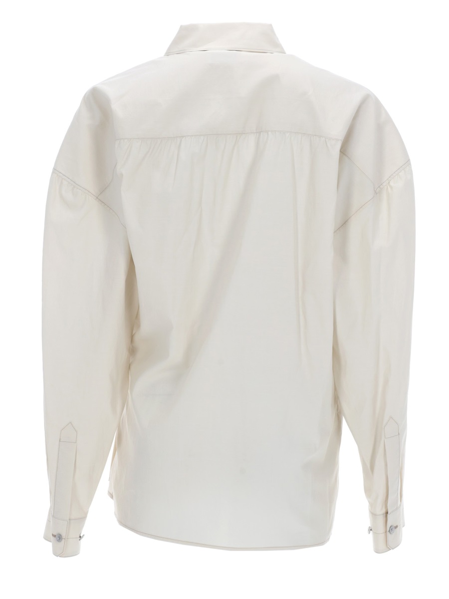 Lemaire Straight Collar Twisted Asymmetrical Front Cotton-Blend Shirt Wit