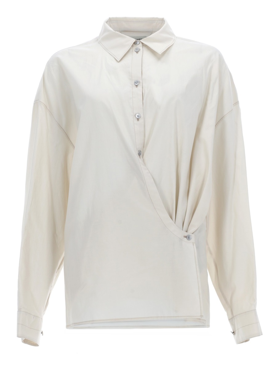 Lemaire Straight Collar Twisted Asymmetrical Front Cotton-Blend Shirt Wit