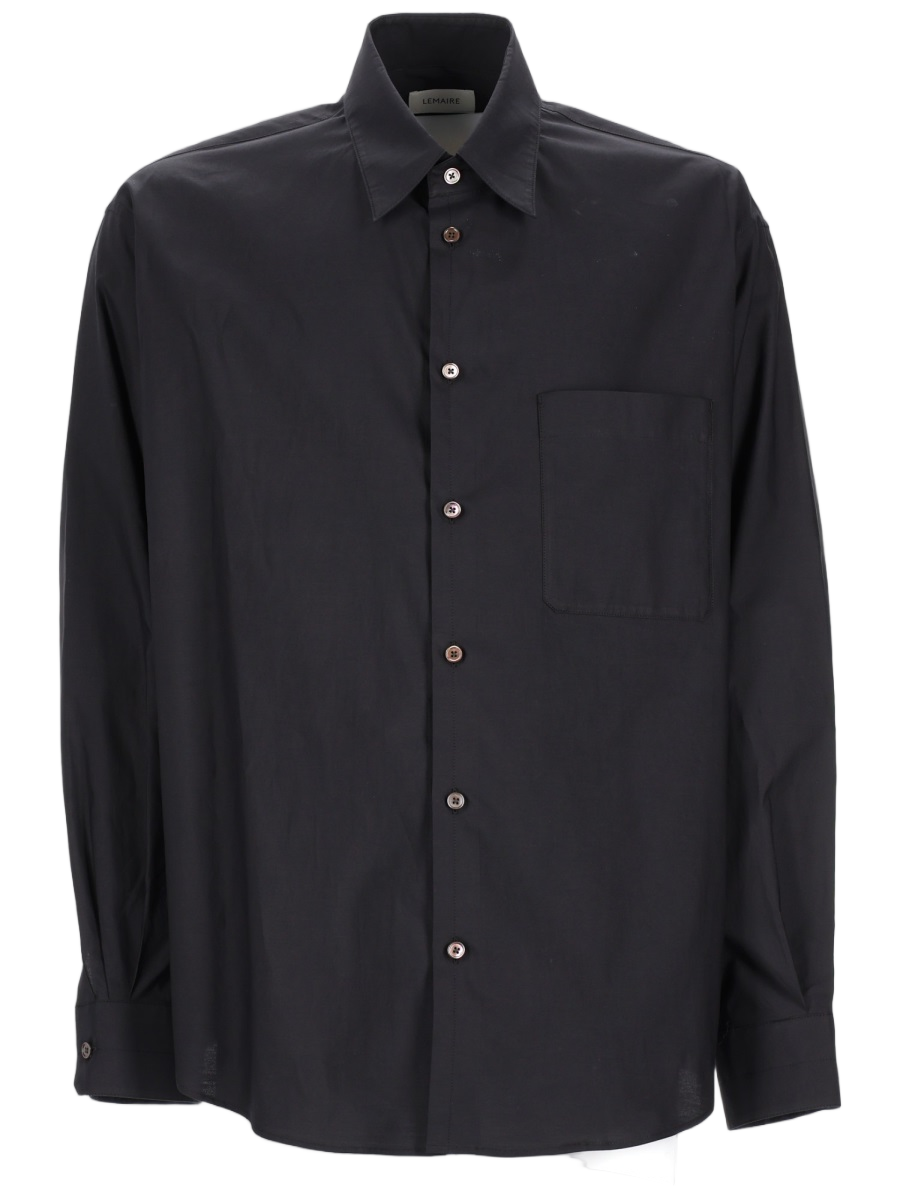 Lemaire Regular Fit Cotton-Silk Pleat Shirt Zwart