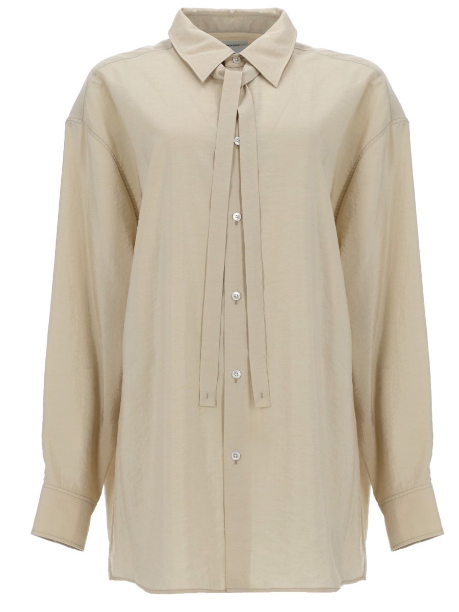 Lemaire Long-Sleeved Neckline Tie Silk Shirt Neutraal