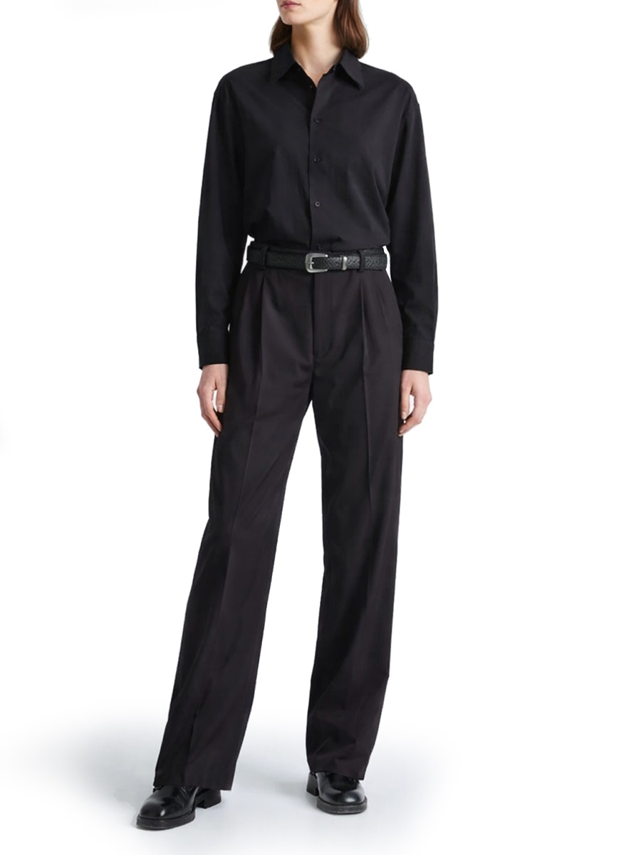 Lemaire Neutrals Neckline Tie Detail Silk-Blend Shirt Zwart