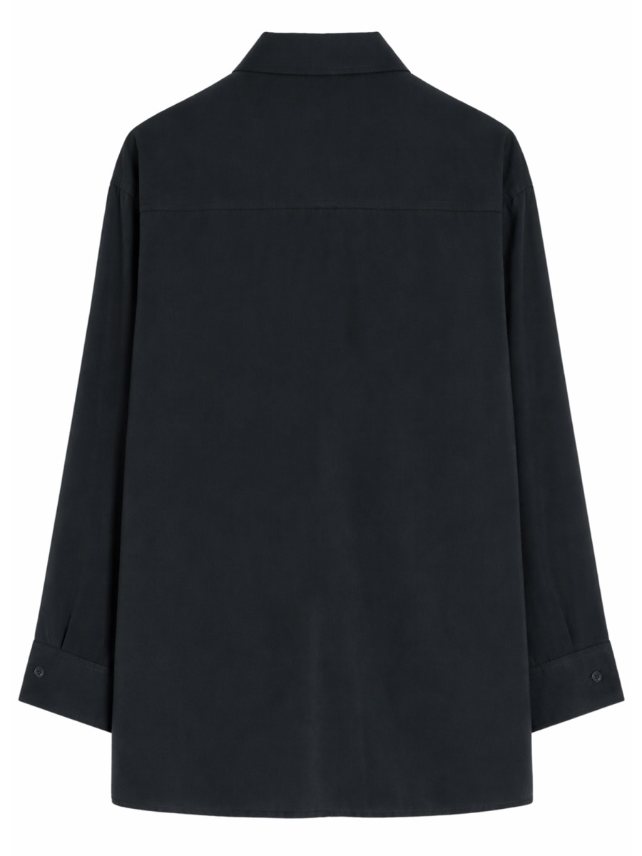 Lemaire Neutrals Neckline Tie Detail Silk-Blend Shirt Zwart