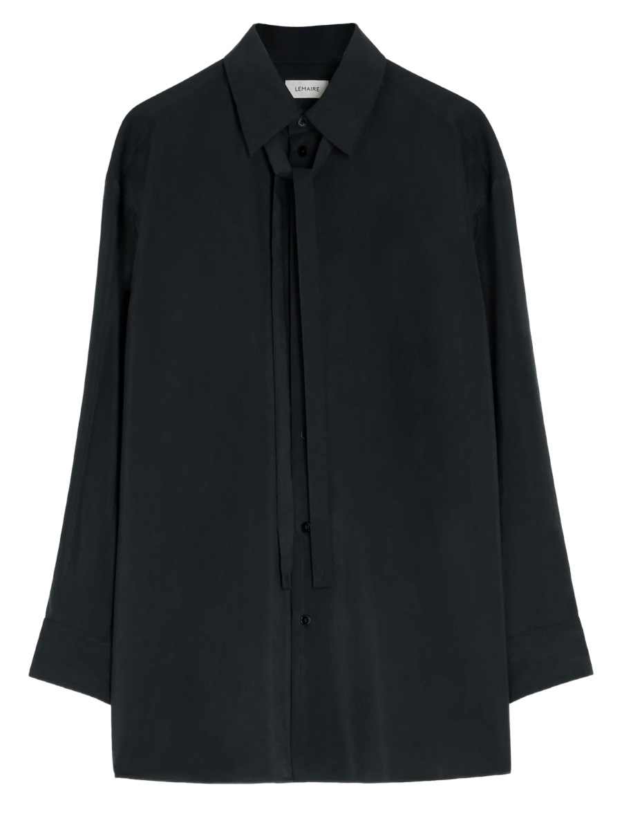 Lemaire Neutrals Neckline Tie Detail Silk-Blend Shirt Zwart