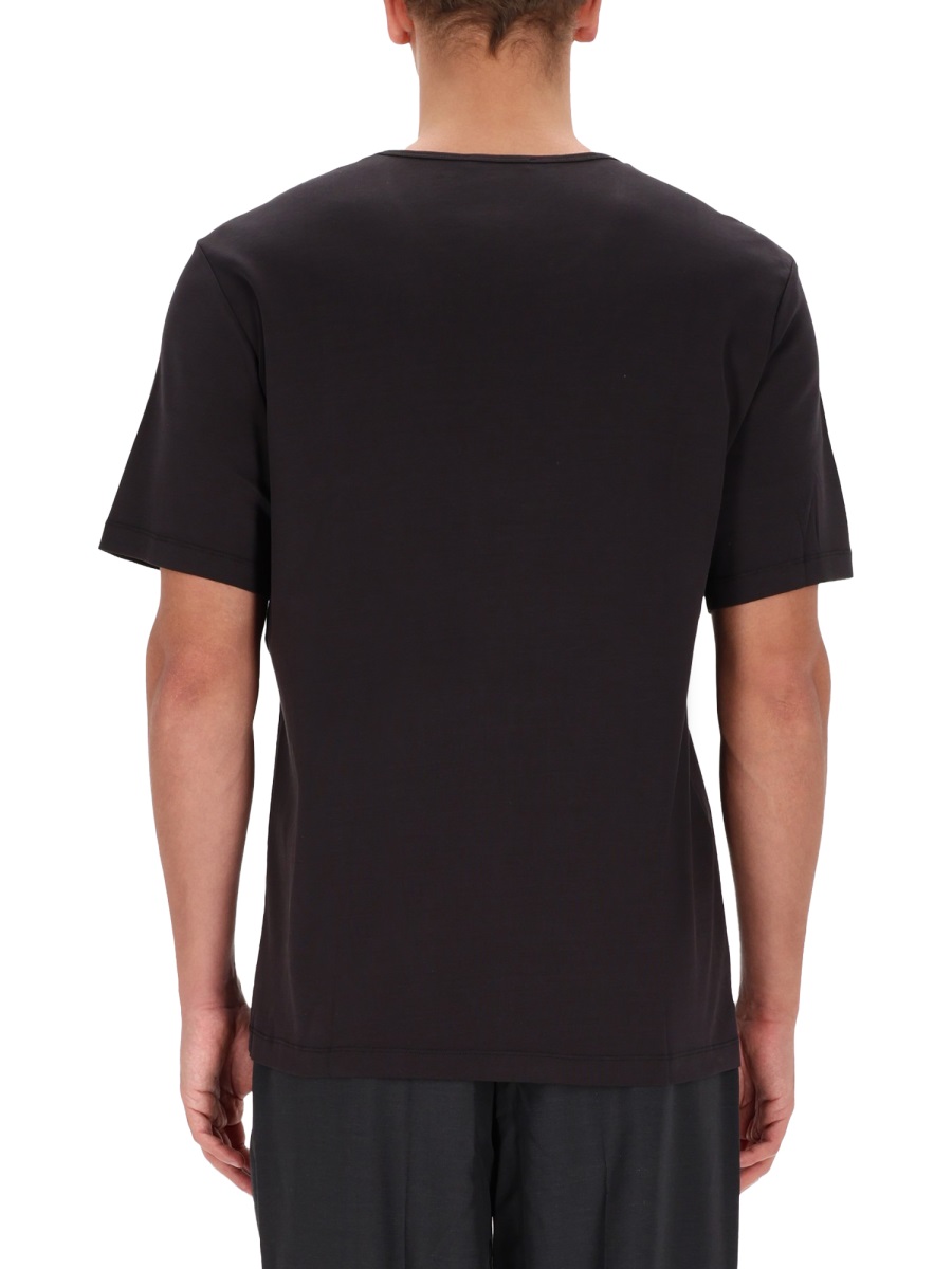 Lemaire White Cotton Crewneck T-Shirt Zwart