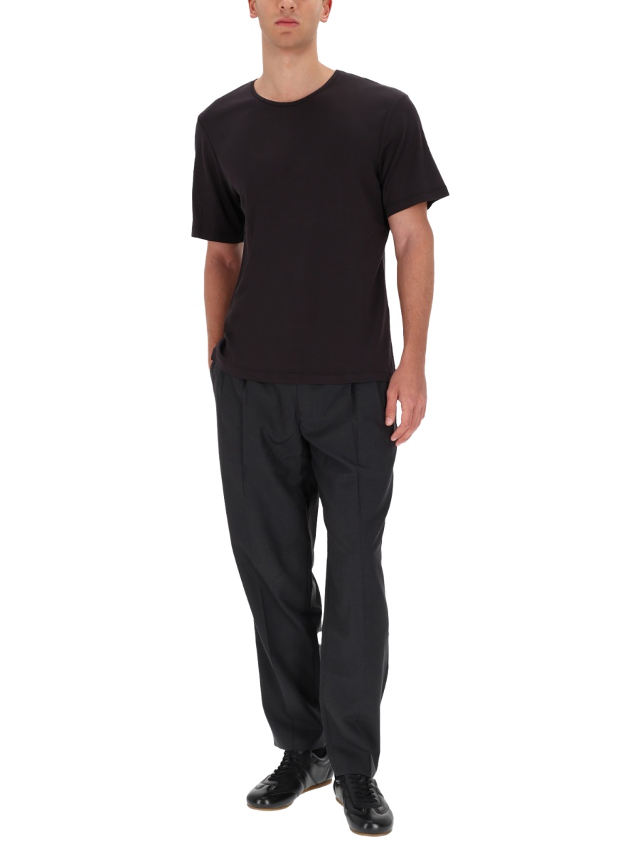 Lemaire White Cotton Crewneck T-Shirt Zwart