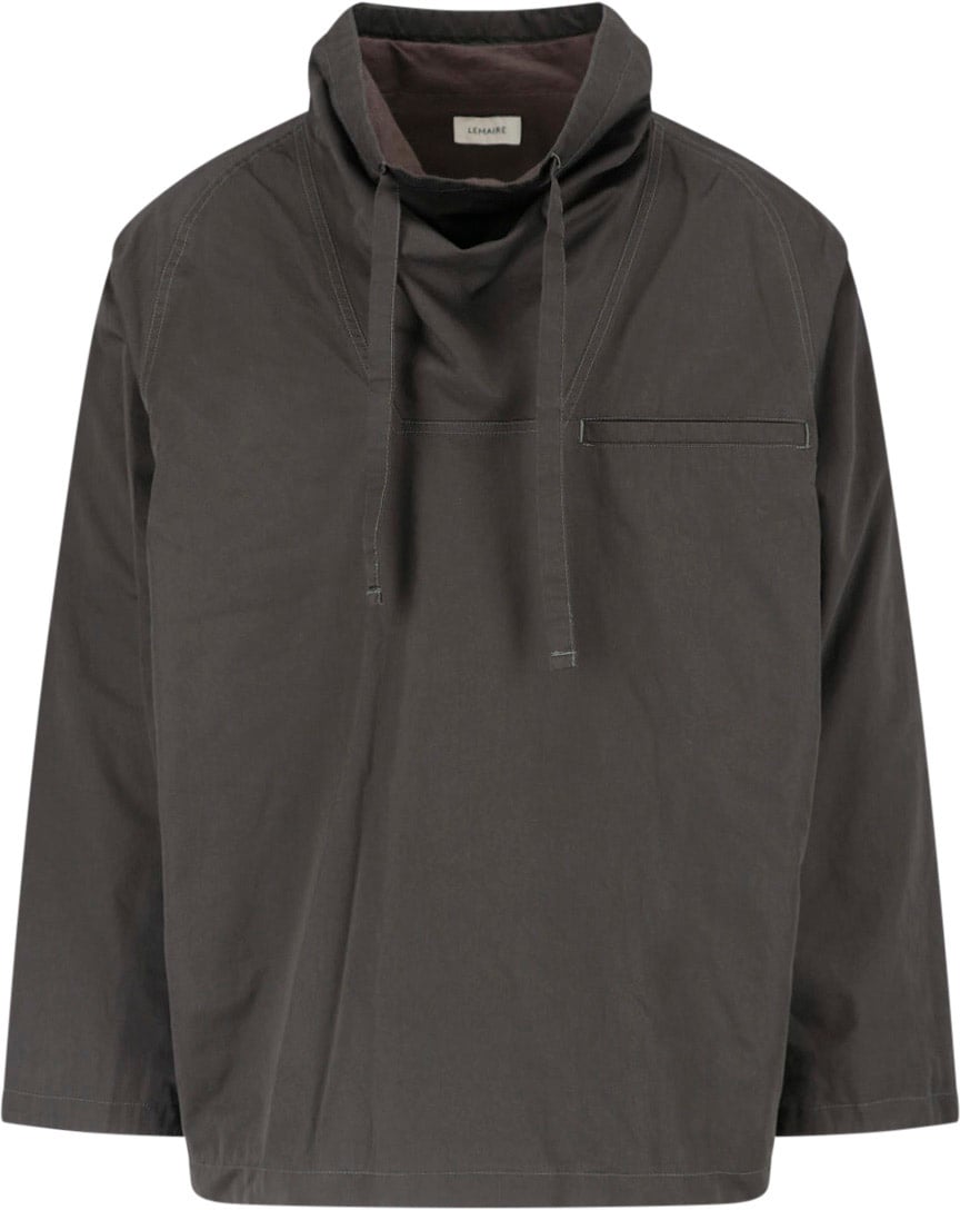 Lemaire Grey Funnel Neck Boxy Cropped Hooded Sweatshirt Grijs