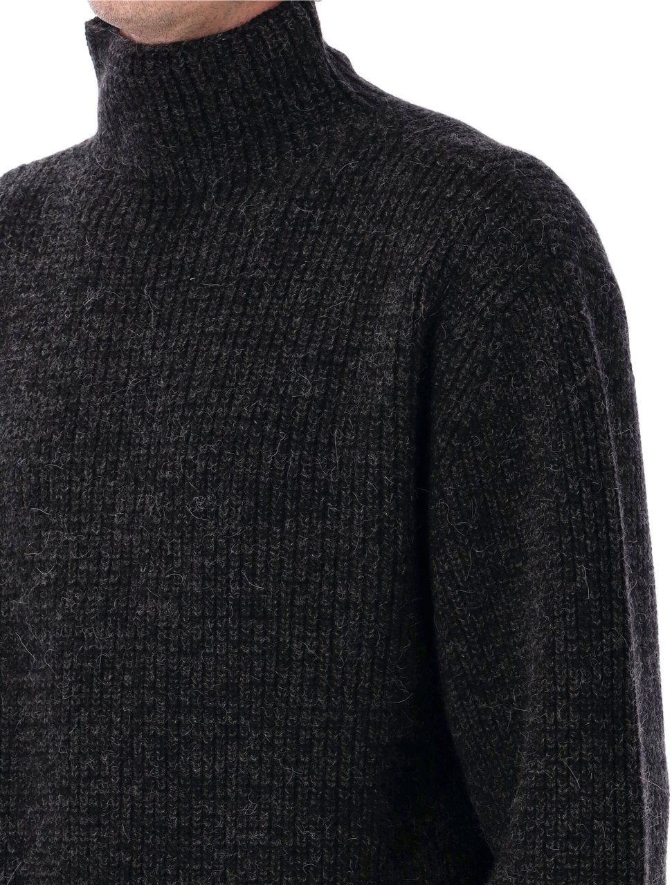 Lemaire Highneck Sweater Black Mink Zwart