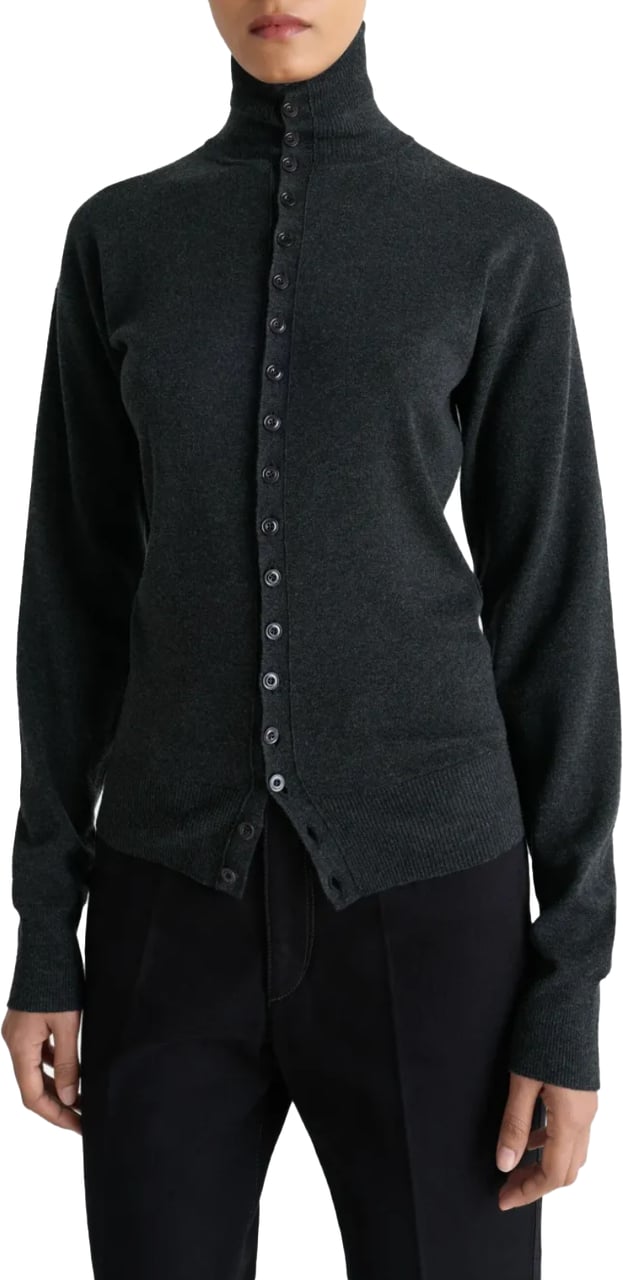 Lemaire Buttoned Fitted Cardigan Anthracite Melange Grijs
