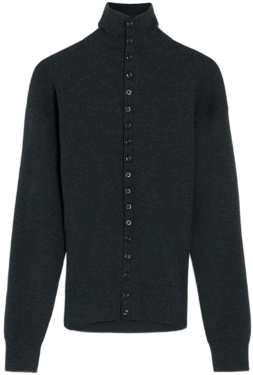 Lemaire Buttoned Fitted Cardigan Anthracite Melange Grijs