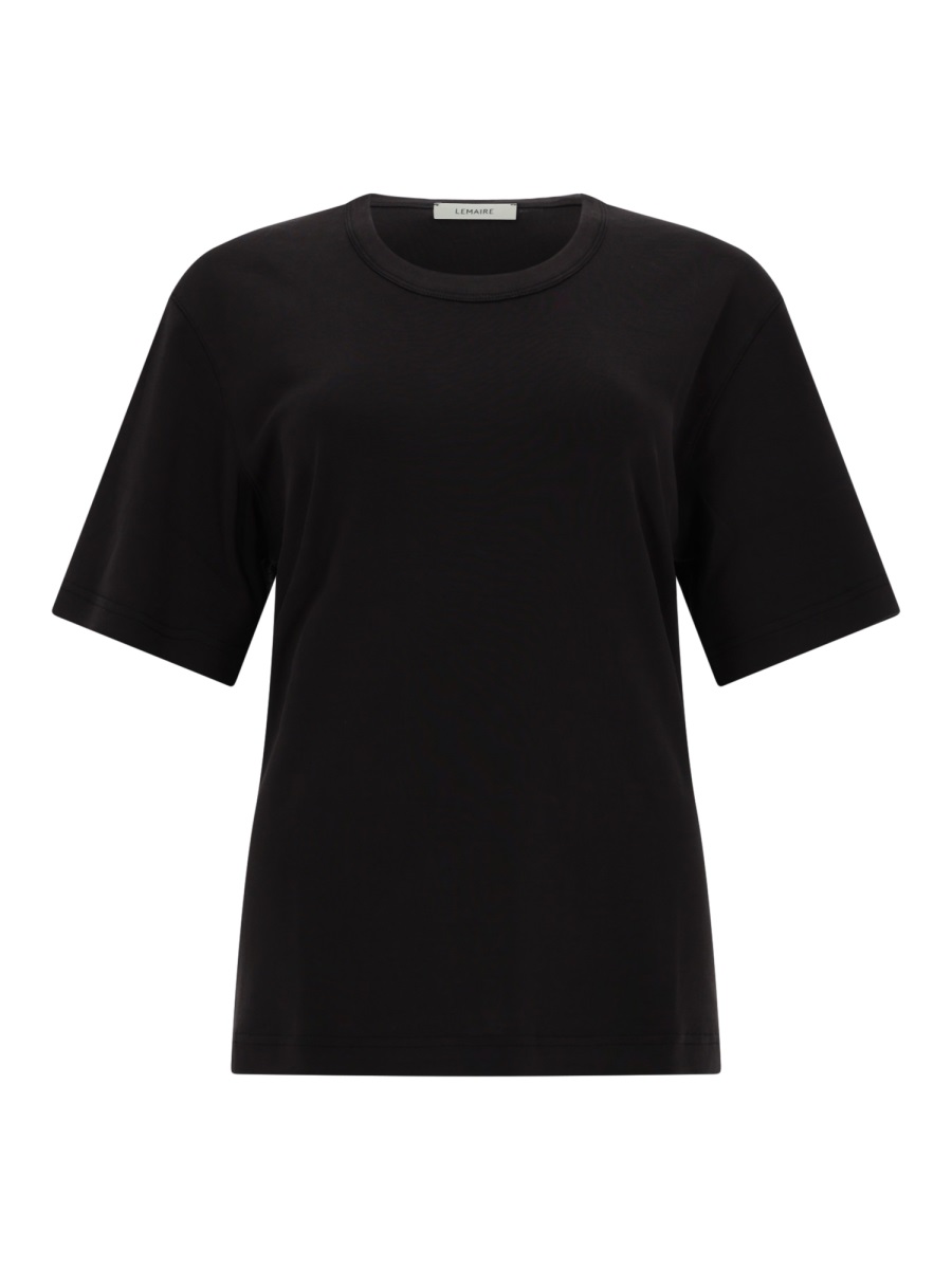 Lemaire Neutrals Rib Loose Fit Crewneck Cotton T-Shirt Zwart
