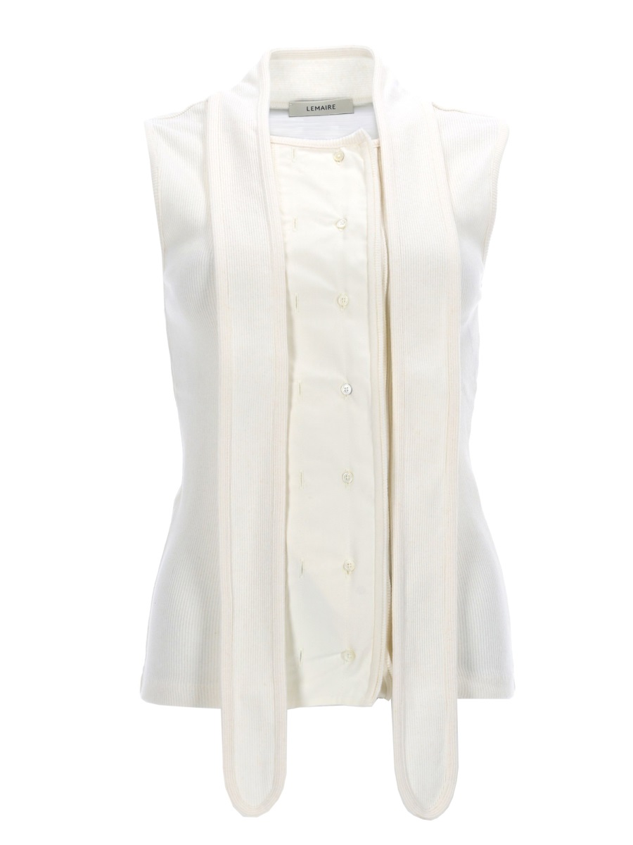 Lemaire Asymmetrical Fitted Top with Button-Down Front Wit