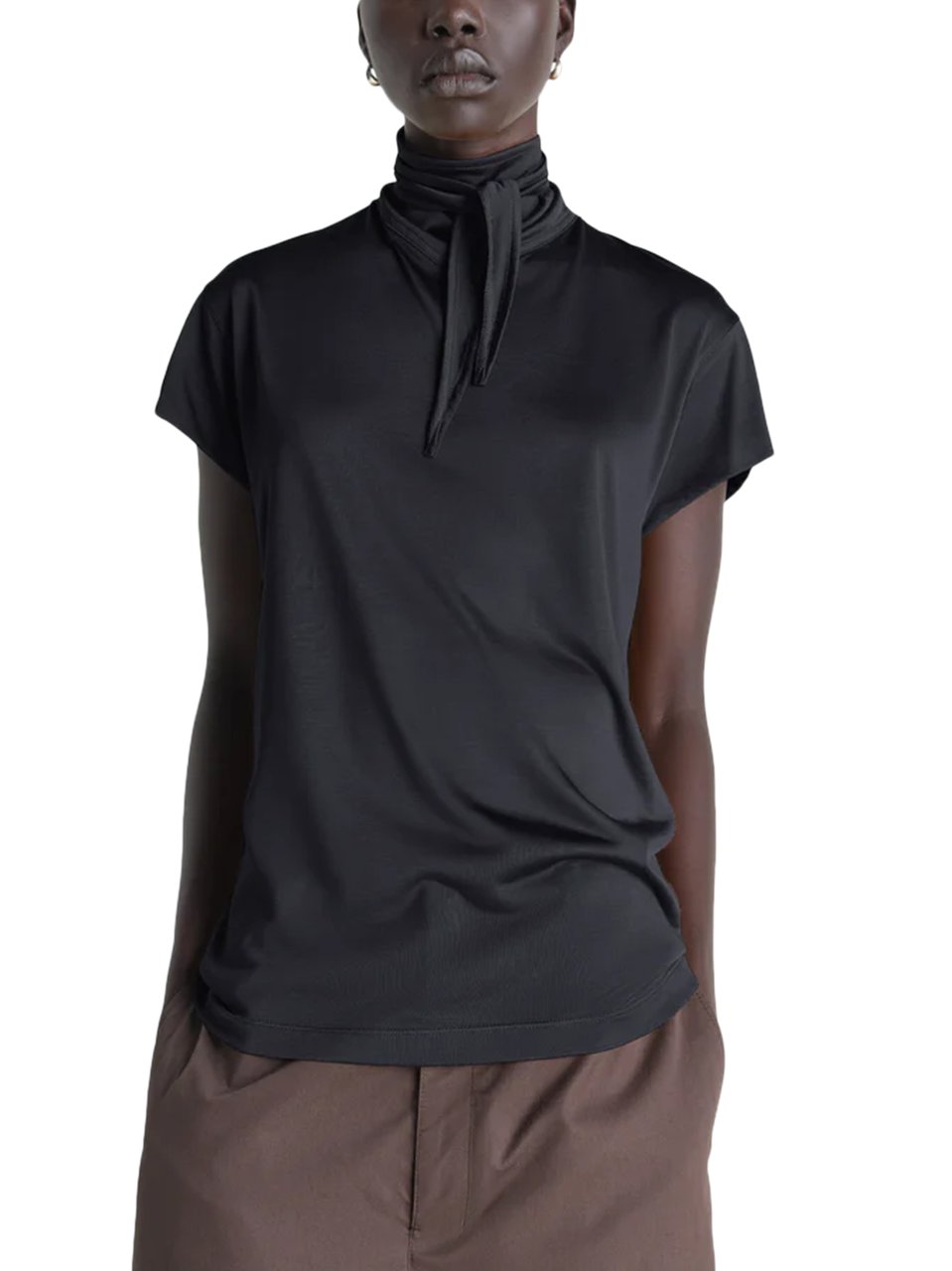 Lemaire Short Sleeve Foulard Top with Tied Scarf Detail Zwart