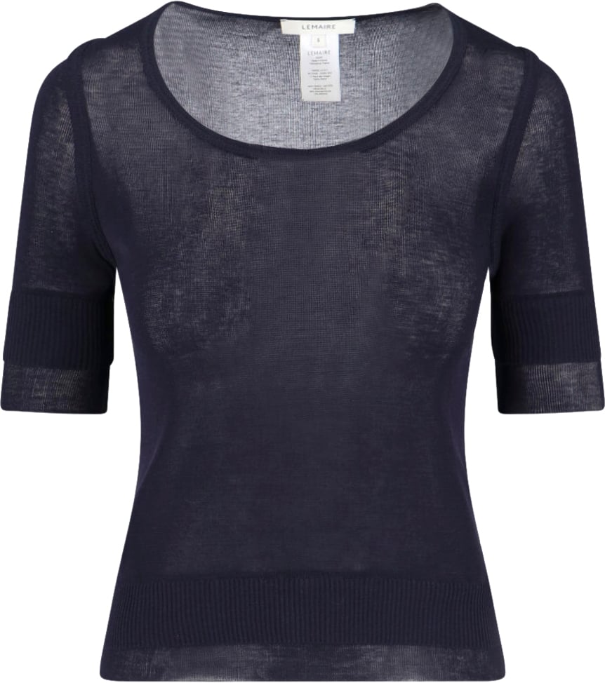 Lemaire Navy Viscose Silk Three-Quarter Sleeve T-Shirt Blauw