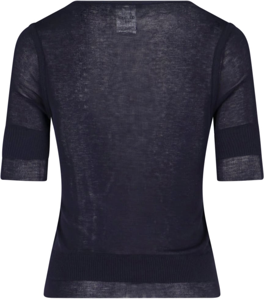Lemaire Navy Viscose Silk Three-Quarter Sleeve T-Shirt Blauw