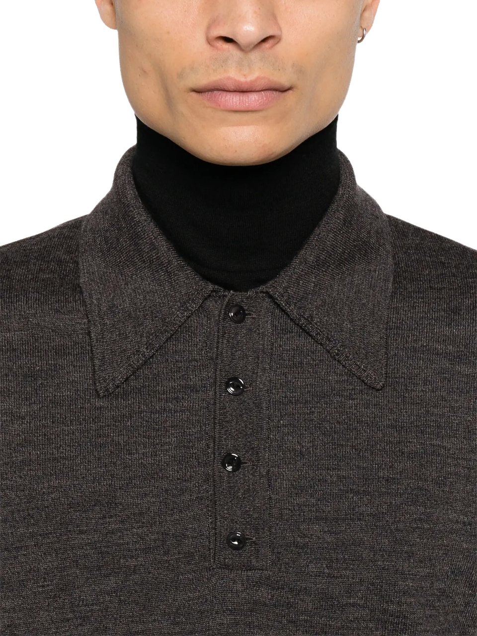 Lemaire Ls Knitted Polo Top Ecorce Grijs