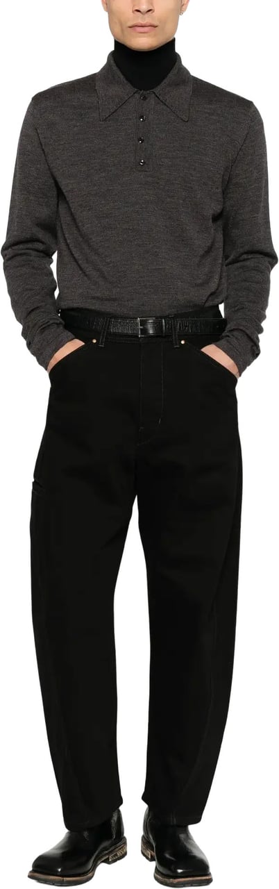 Lemaire Ls Knitted Polo Top Ecorce Grijs