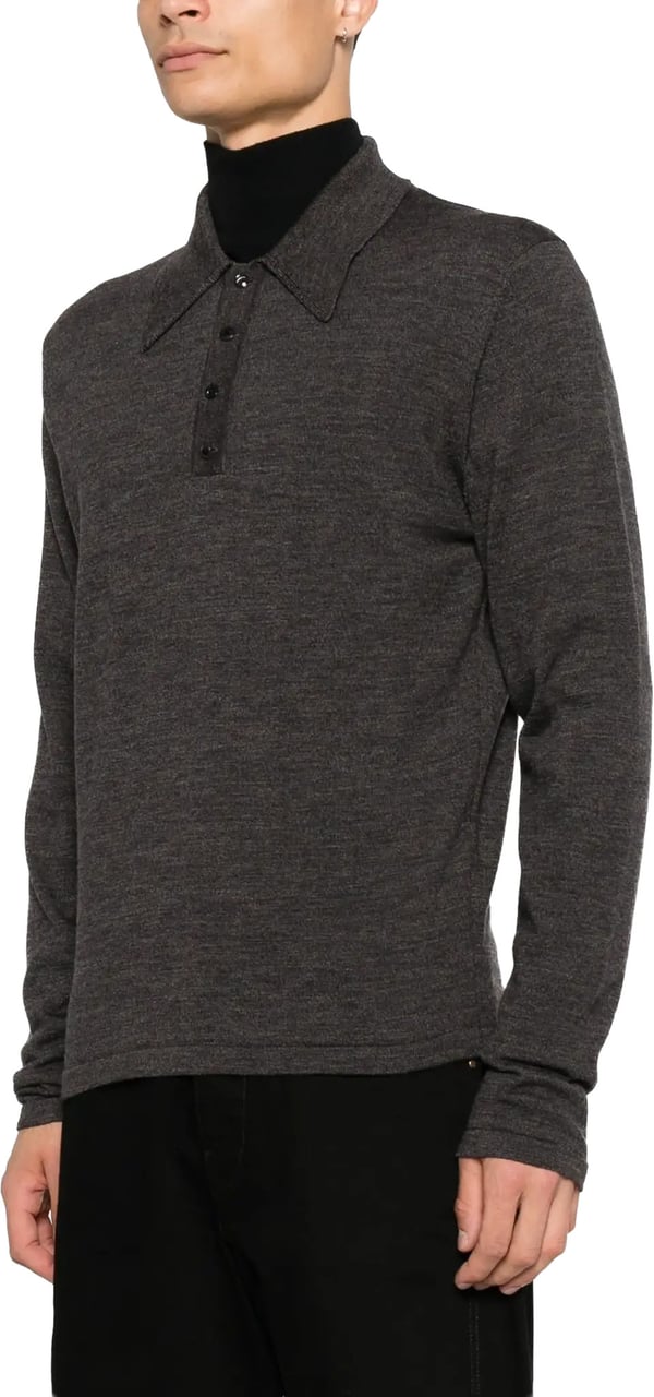 Lemaire Ls Knitted Polo Top Ecorce Grijs